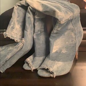 Over the knee denim boots
